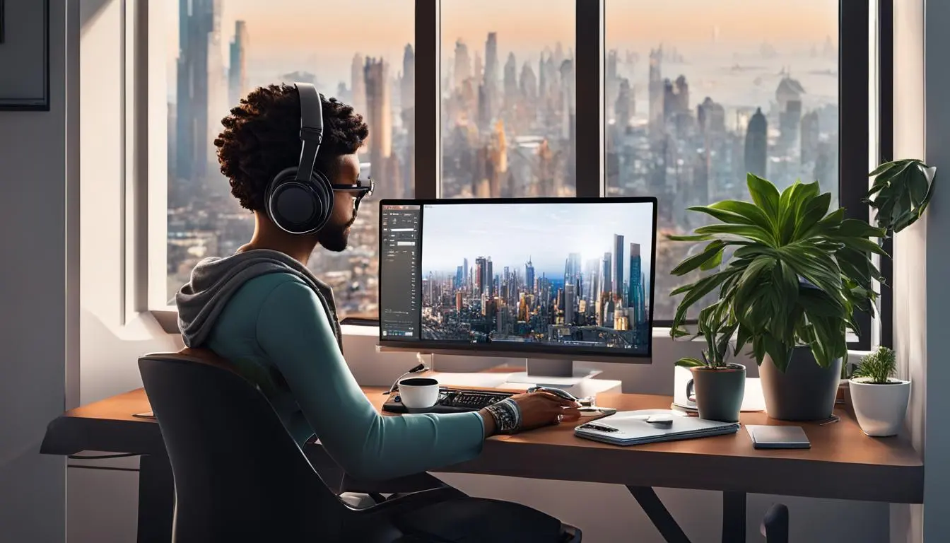 homem negro sentado na frente de um computador