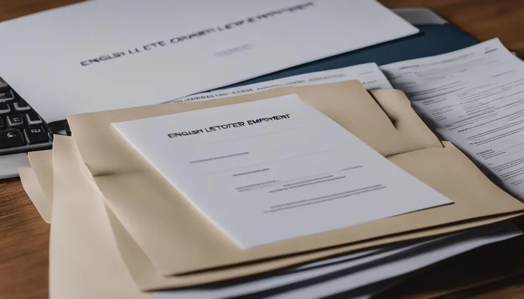 carta de apresentação em inglês sobre uma pilha de papel