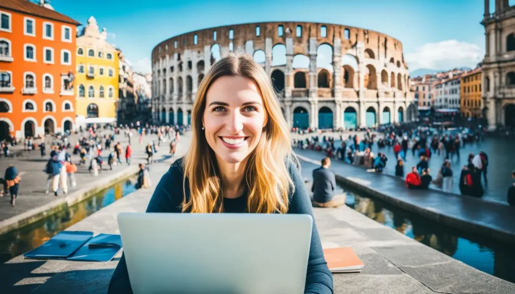 mulher nômade digital em roma