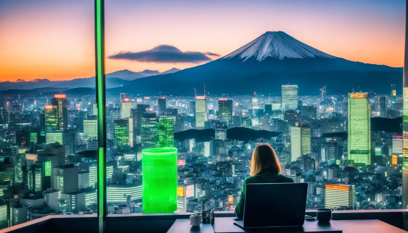nômada digital em um escritório olhando para o horizonte