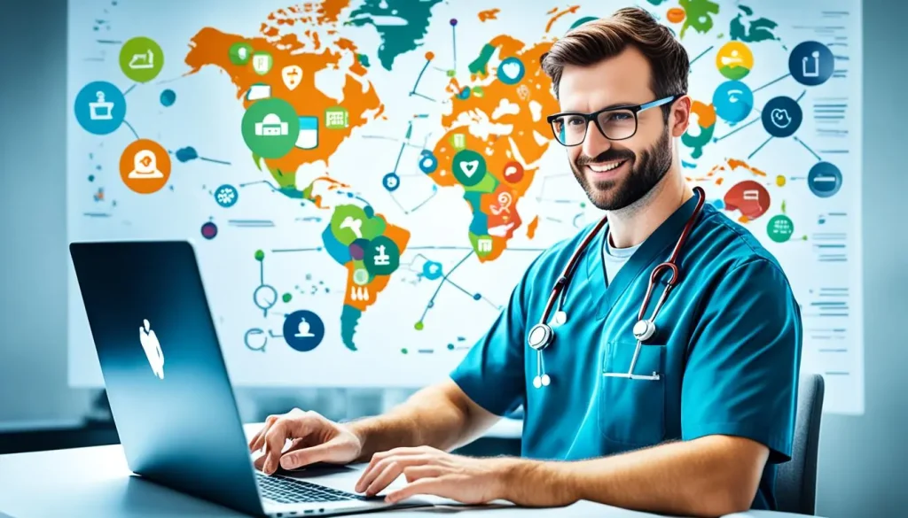 médico trabalhando remotamente
