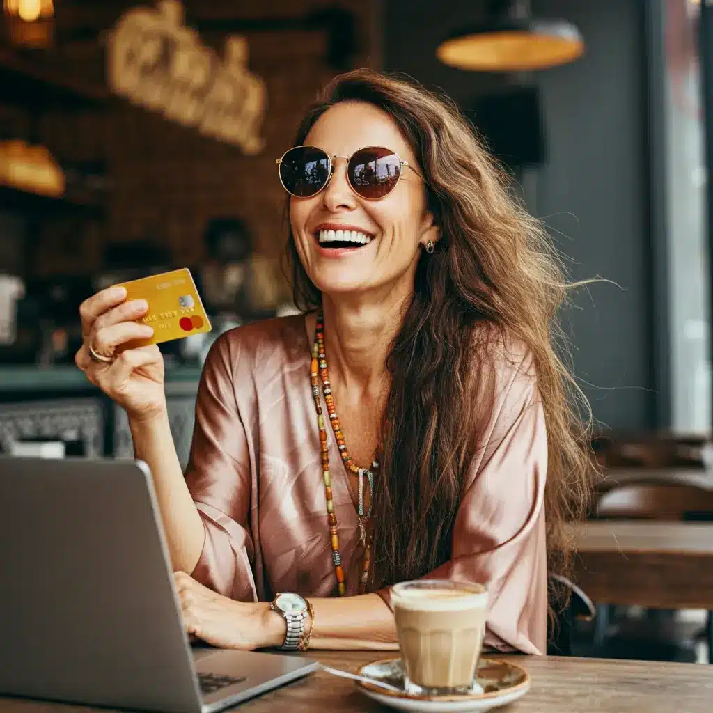 nômade digital em um café sorrindo