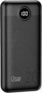 Carregador Portátil (Power Bank) Ultra Rápido 20000mAh Power Delivery 20W 2 Saídas USB + 1 SaídaEntrada USB-C Preto I2GO - I2GO PRO