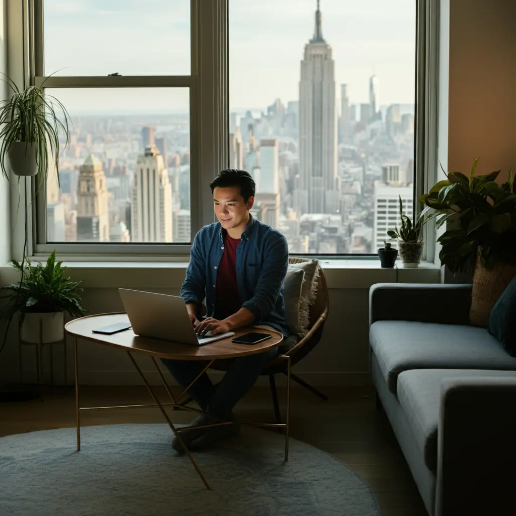 global worker trabalhando em nova york