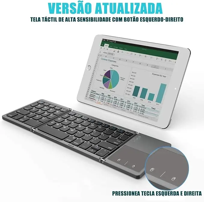 Teclado Dobrável, Teclado para Tablet, Mini Teclado Dobrável Portátil, Sem Fio com Touchpad Teclado, Teclado Portátil de Viagem Para IOS, Android, Windows, Mac Os